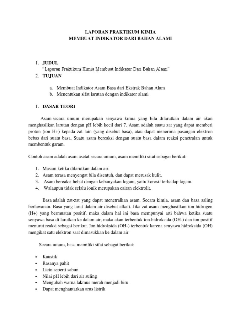 Selama ini indikator asam basa banyak menggunakan zat kimia atau lakmus. Praktikum 1 Pdf