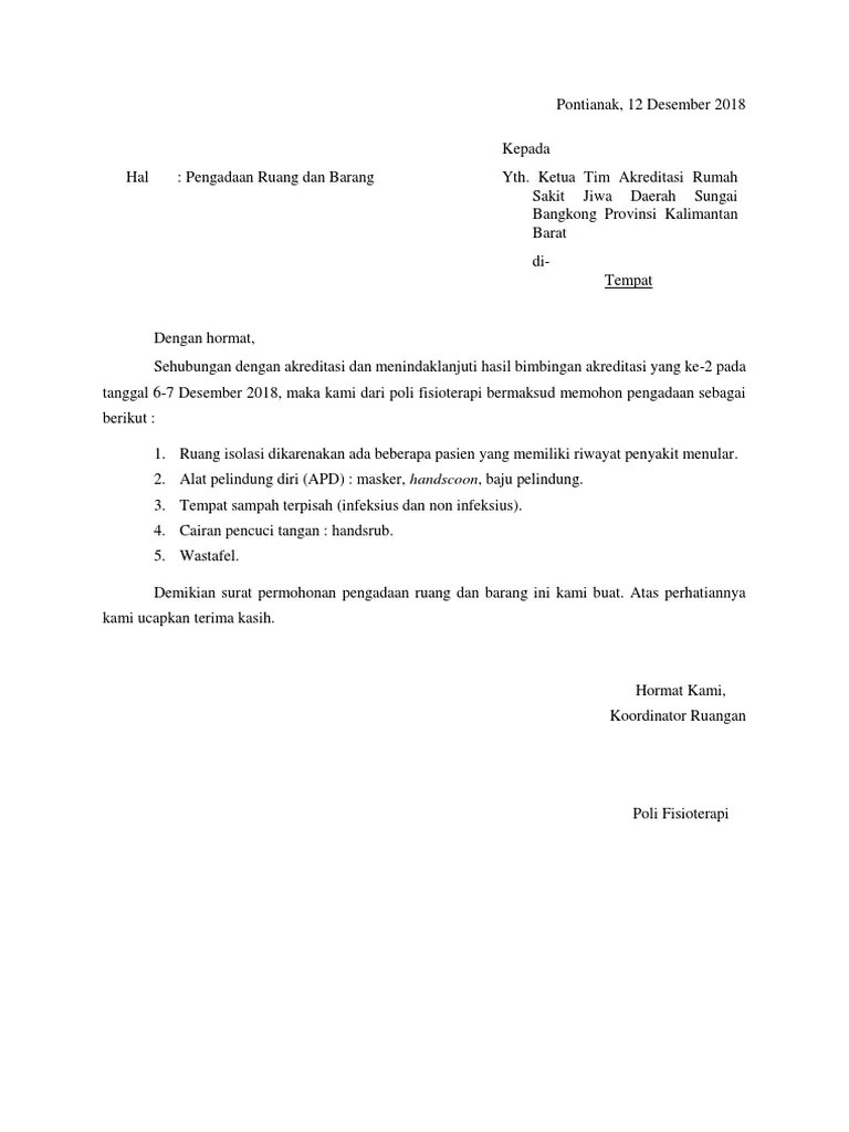 Contoh surat dari tpk kepada pelaksana kegiatan. Surat Pengadaan Barang Pdf