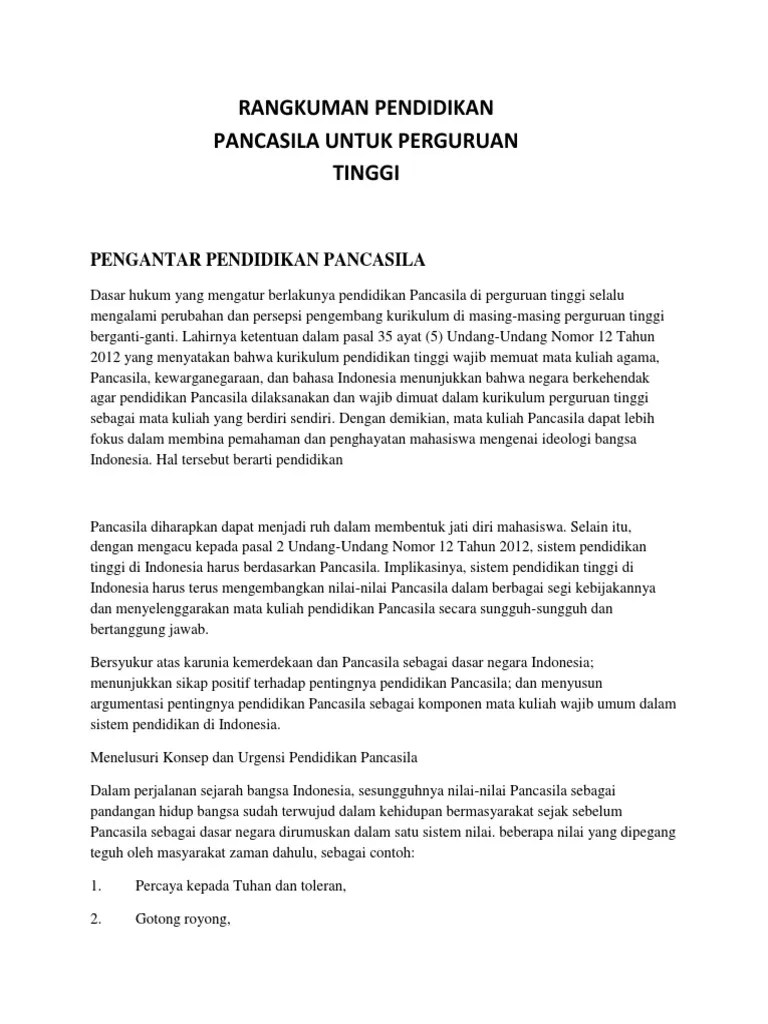 Rangkuman Pendidikan Pancasila Untuk Perguruan Tinggi | PDF