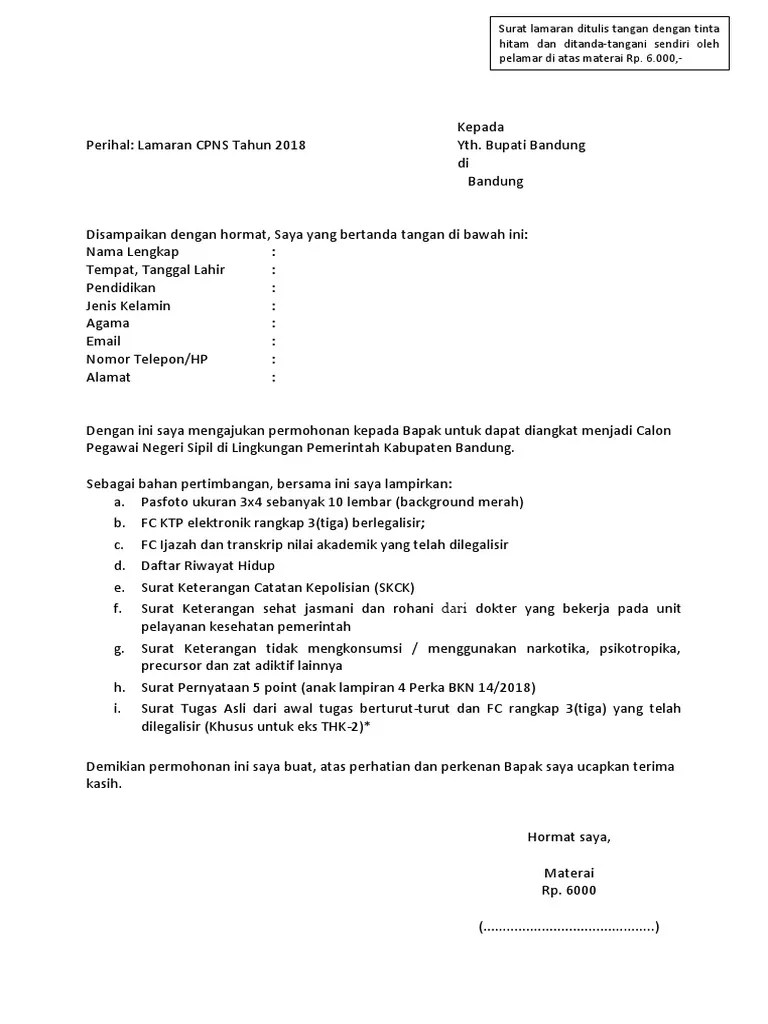 Untuk mendapatkan surat keterangan amdal, sudah berkoordinasi dan . Contoh Surat Lamaran Cpns Bupati Bandung