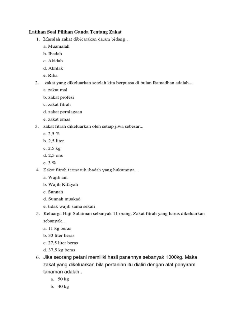 Zakat fitrah termasuk ibadah yang hukumnya… a. Soal Agama Zakat Pdf