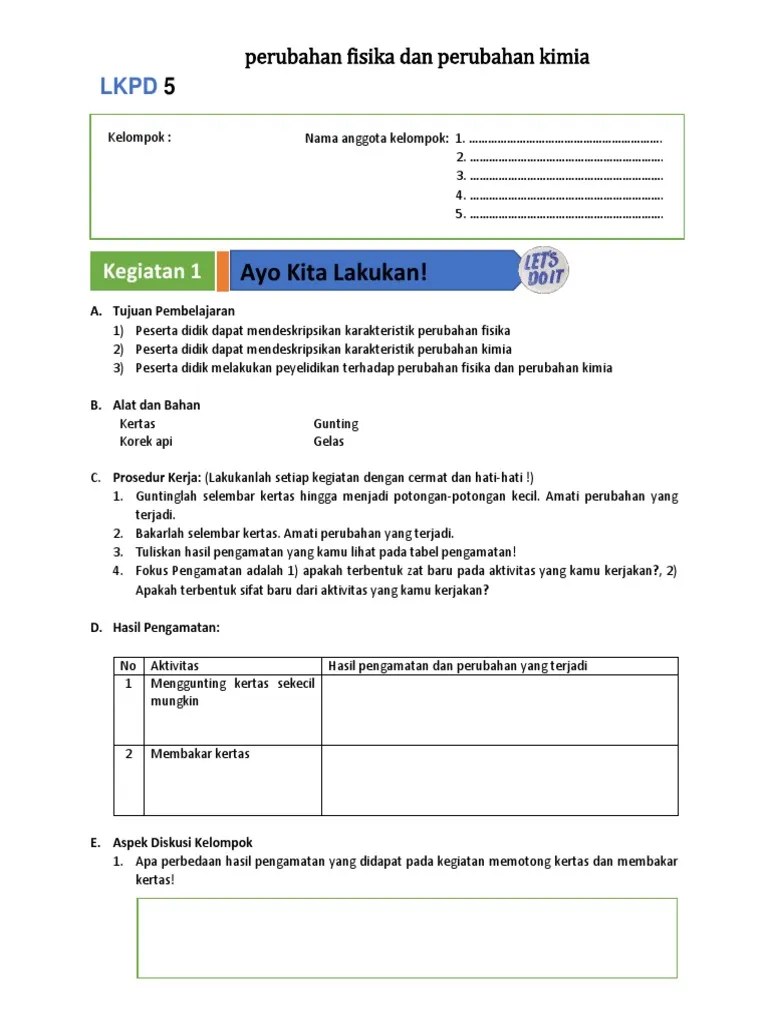 LKPD 5 Perubahan Fisika Dan Perubahan Kimia | PDF