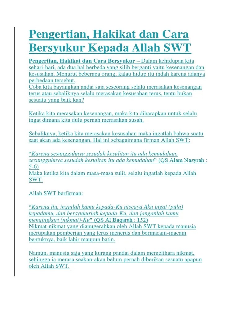 Cara Bersyukur Kepada Allah | PDF
