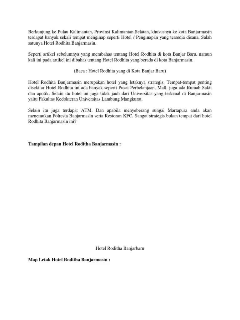 Detail Hotel Roditha Banjarmasin | PDF