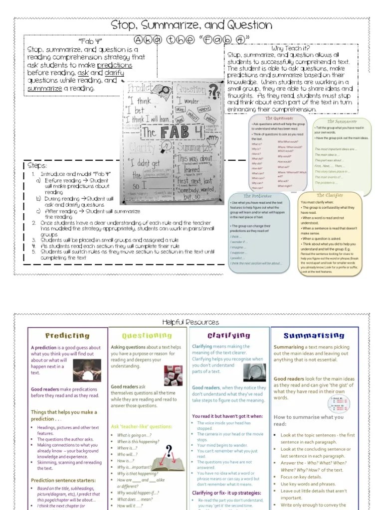 For one, folks are spending more time at home, so whether they need to learn a new skill,. Stop Summarize And Question Worksheet Pdf