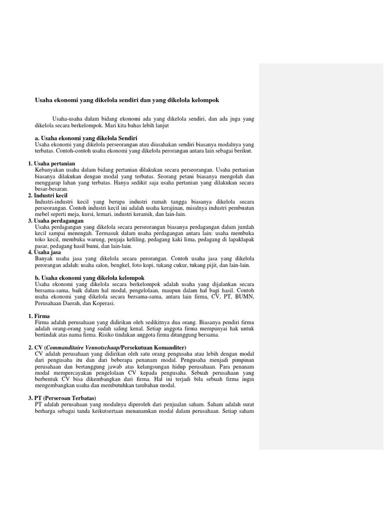 Usaha Yang Dilakukan Dan Dikelola Secara Sendiri Disebut Brainly