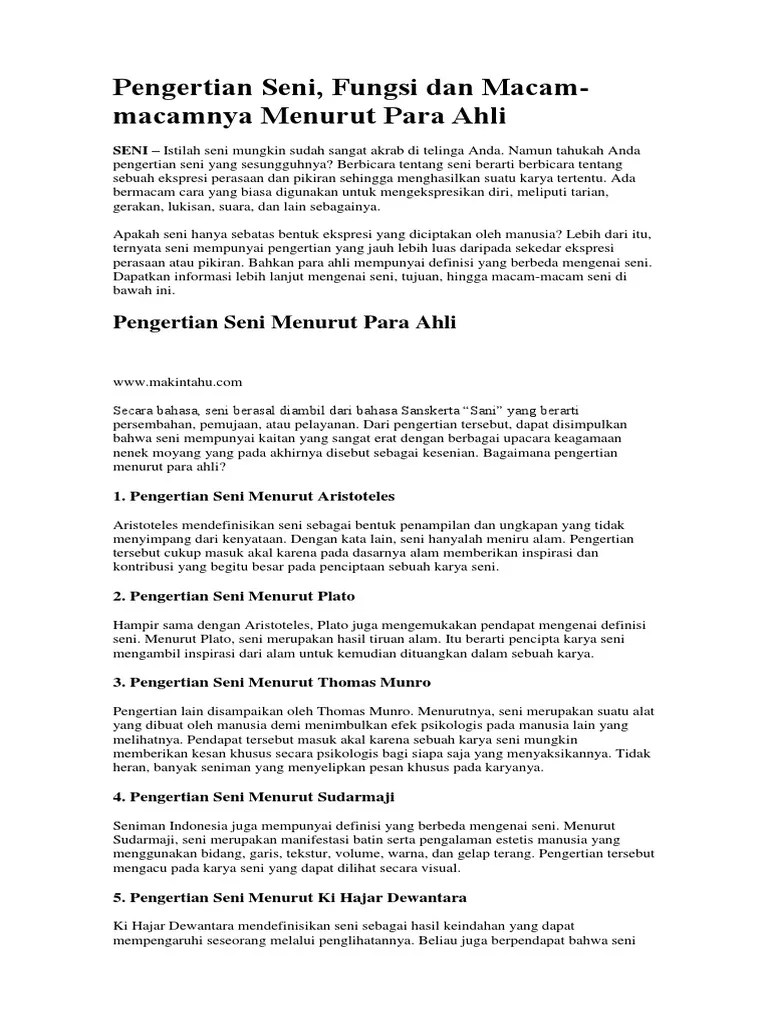 Pengertian Seni Menurut para Ahli | PDF
