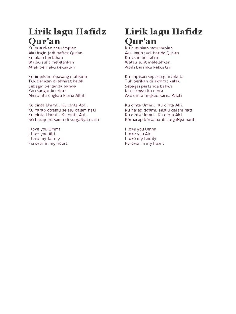 Lirik Lagu Hafidz Qur | PDF