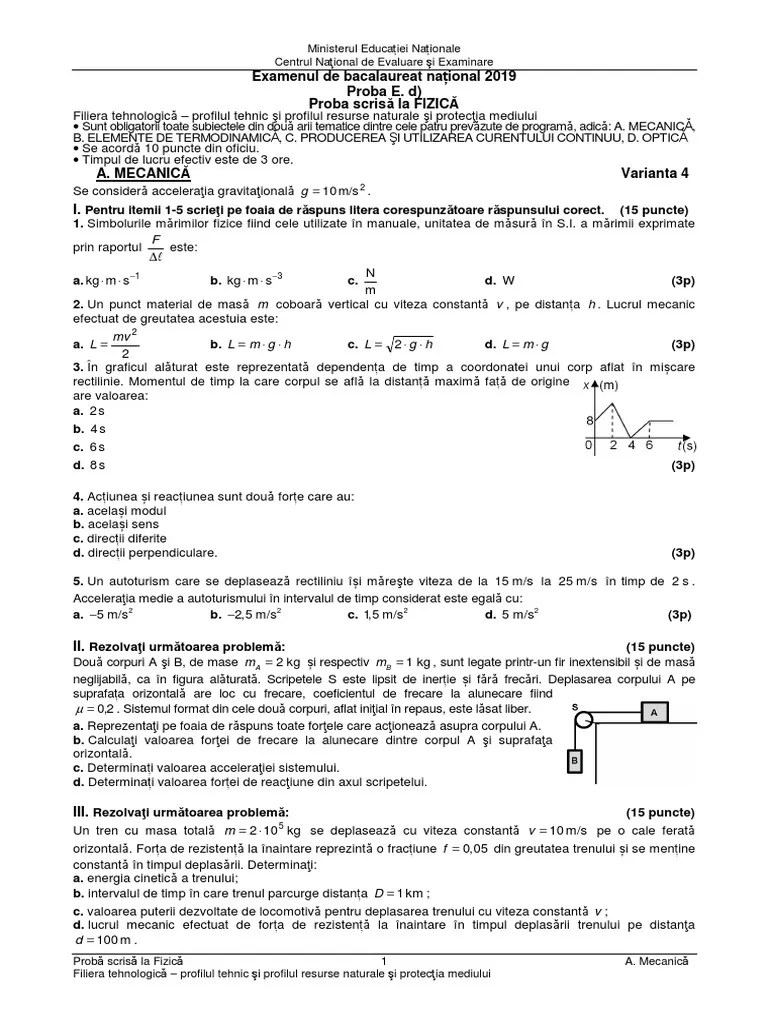 Bacalaureat 2019 model de subiect si barem biologie vegetala si animala.pdf examenul de bacalaureat naţional 2019 proba e. Subiecte FizicÄƒ Bac 2019 Tehnologic