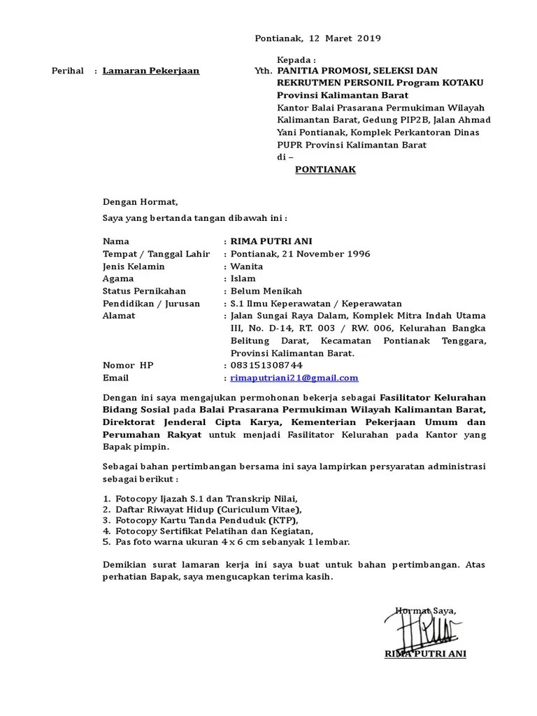 Kepala dinas perumahan dan permukiman adalah kepala dinas. Contoh Surat Lamaran Pdf