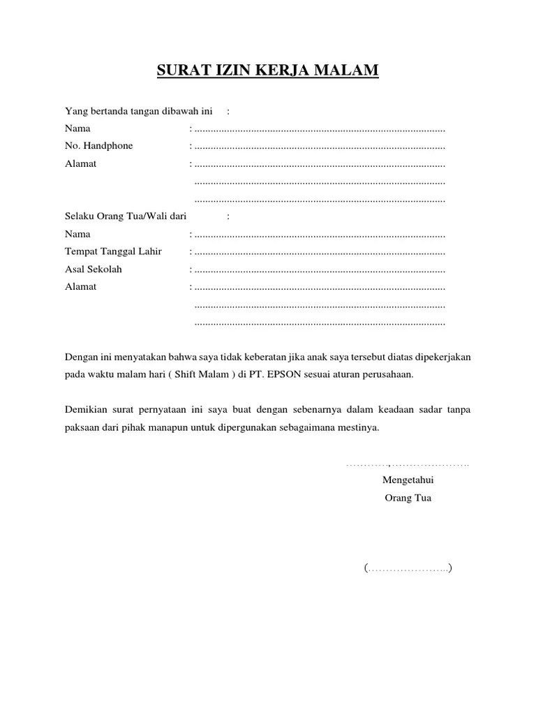 contoh surat lamaran kerja 2018 tulis tangan. Contoh Surat Izin Kerja Malam Nusagates
