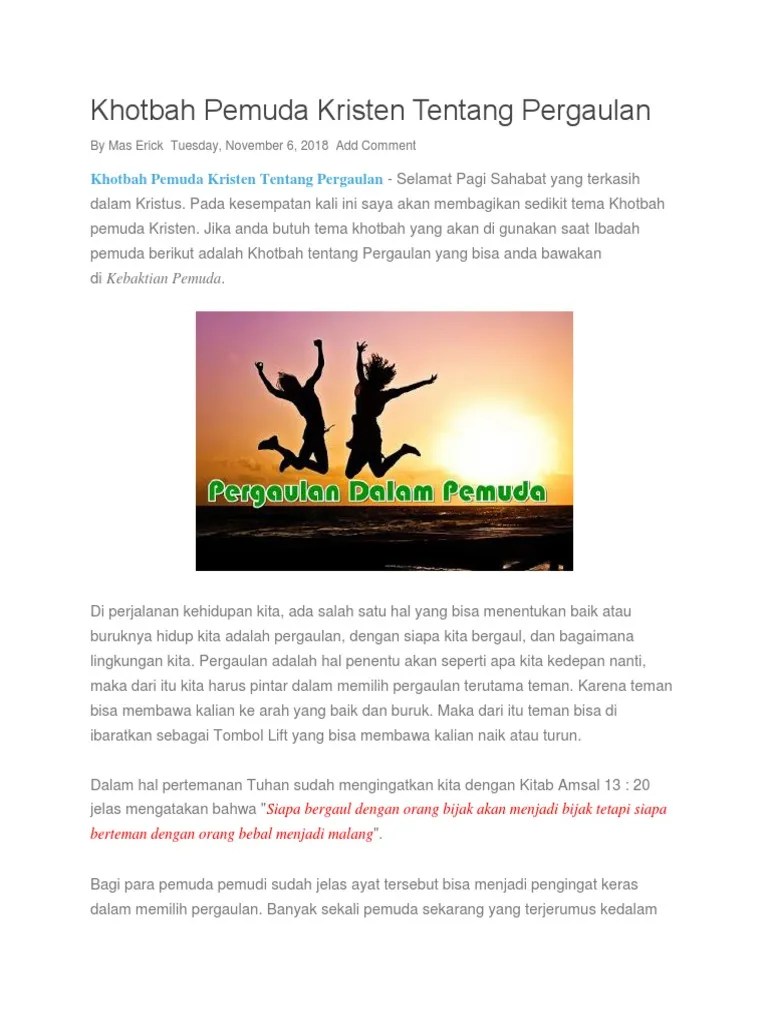 Khotbah Pemuda Kristen Tentang Pergaulan | PDF