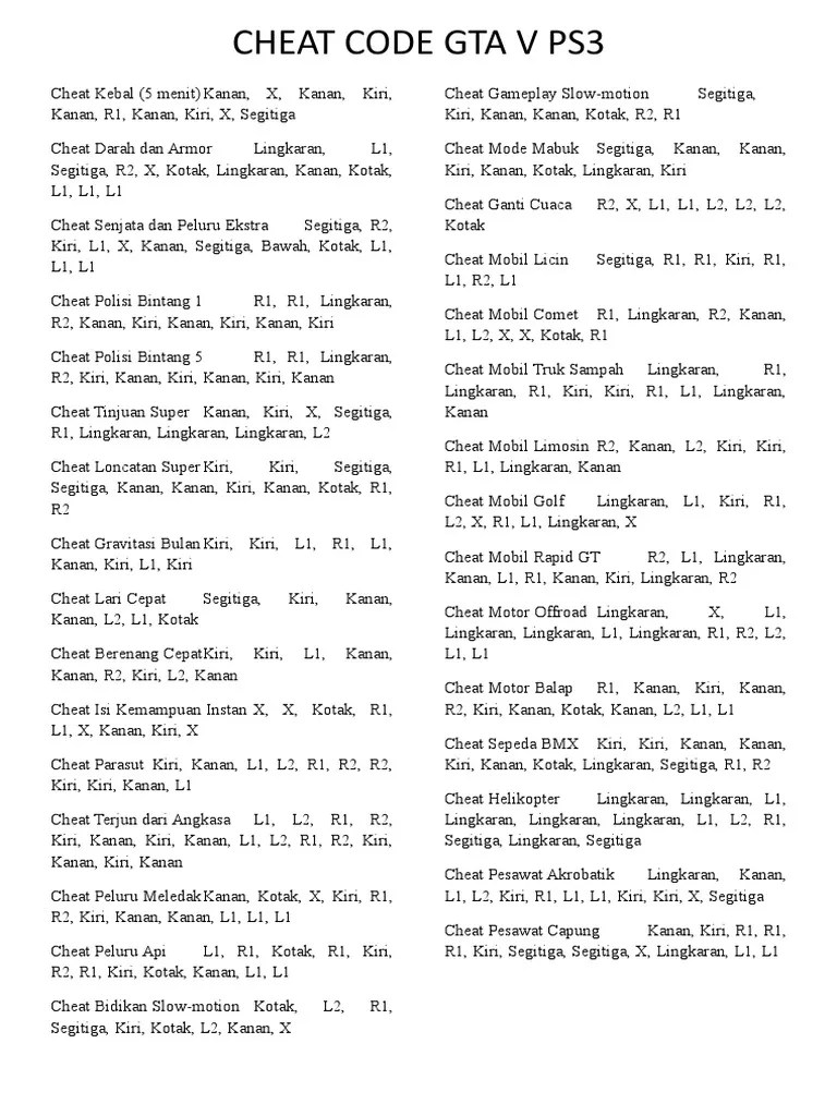 Cheat Code Gta V Ps3 | PDF | Game Design | Video Game Design