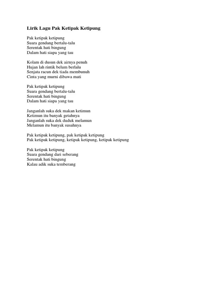 Lirik Lagu Pak Ketipak Ketipung | PDF
