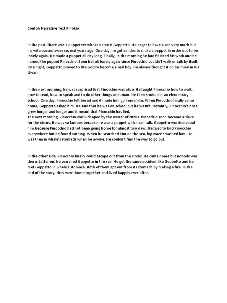 Contoh Narrative Text Pinokio | PDF | Pinocchio | Italian Children&rsquo;s  Literature