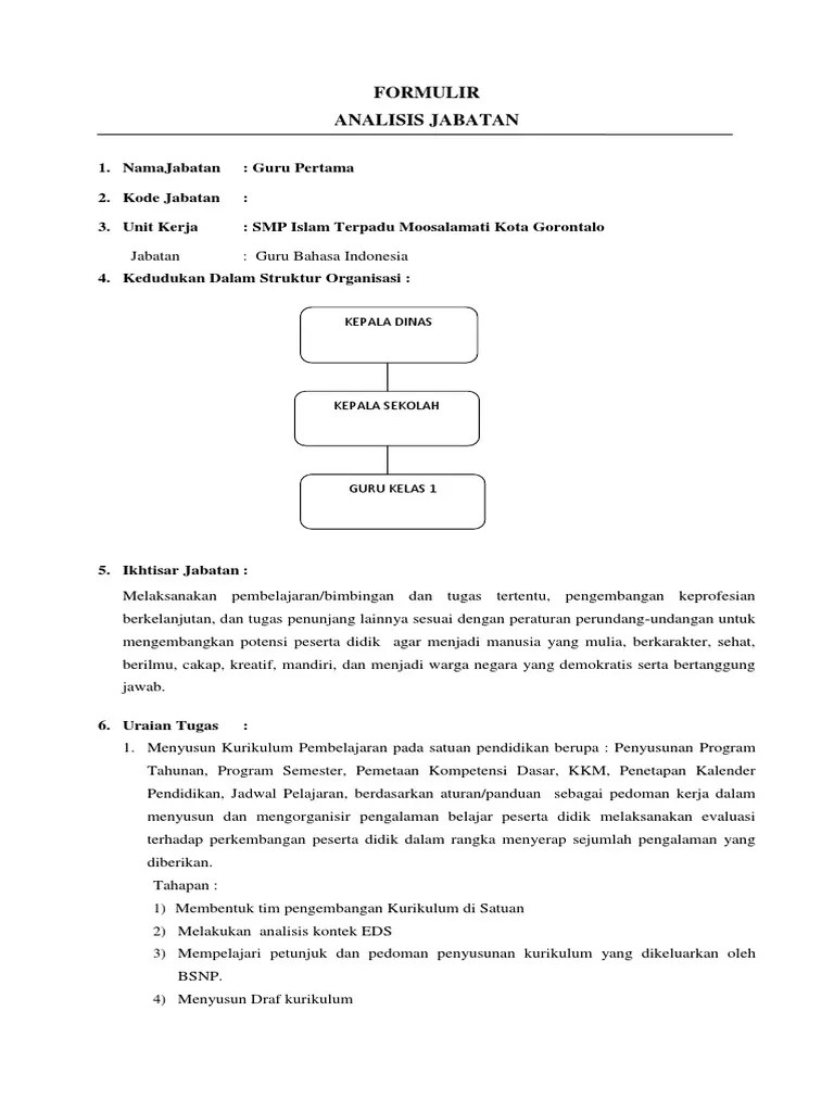 Menyusun sk pembagian tugas mengajar guru dan tugas tambahan lainnya, tersusunya sk mengajar. Anjab Guru Bahasa Indonesia Pdf