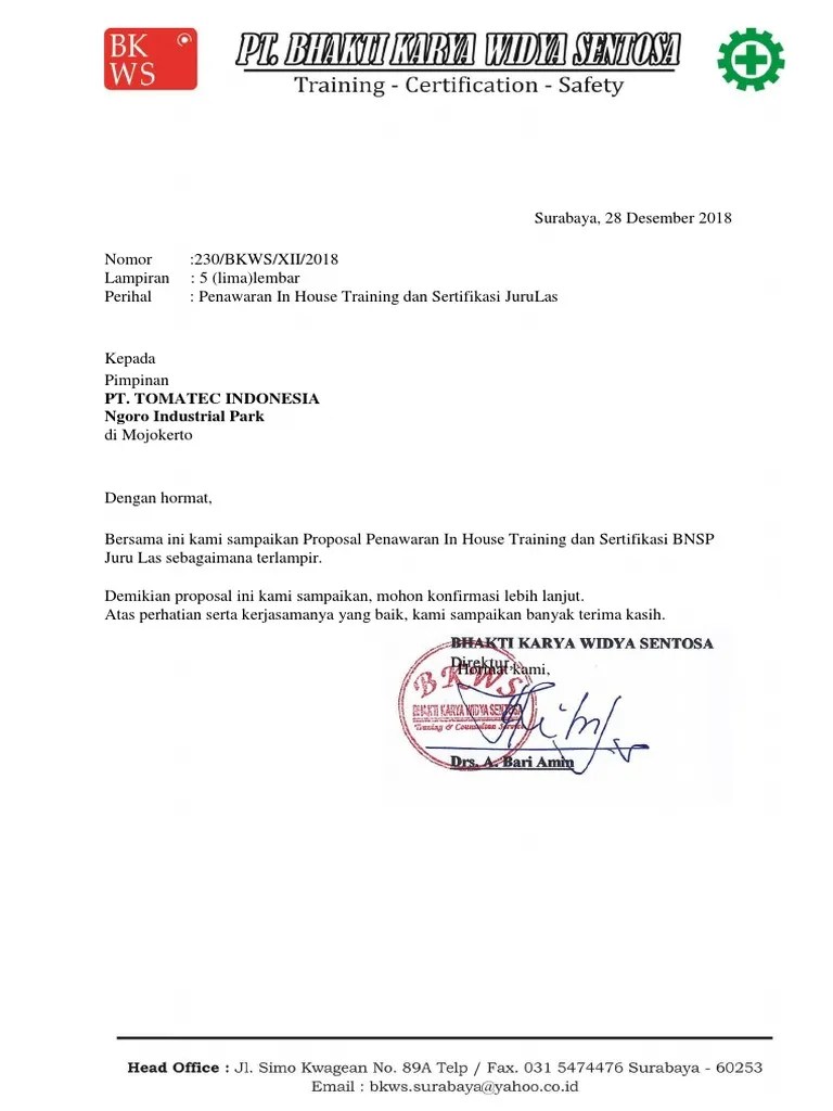 Contoh perhitungan, untuk program alpha mind control (yang menjadi keunggulan. Proposal Penawaran Training Sertifikasi Las Pt Tomatec Indonesia Pdf