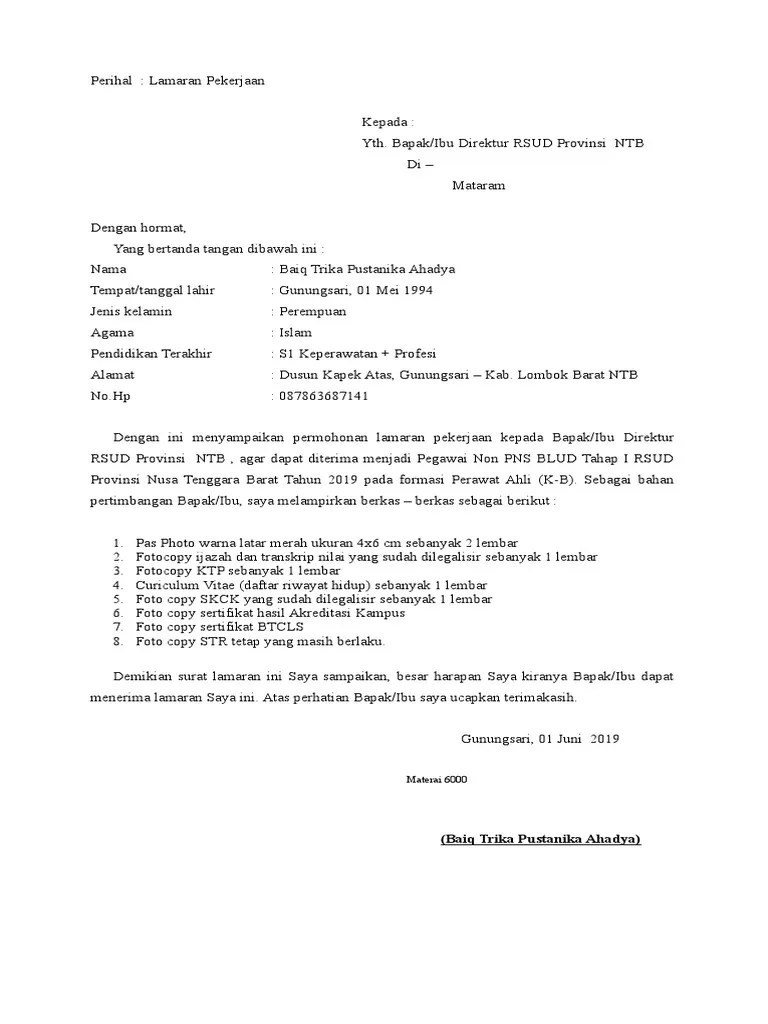 Fatmawati, jakarta dengan hormat, yang bertanda tangan dibawah ini . Lamaran Kerja Di Rumah Sakit Pdf