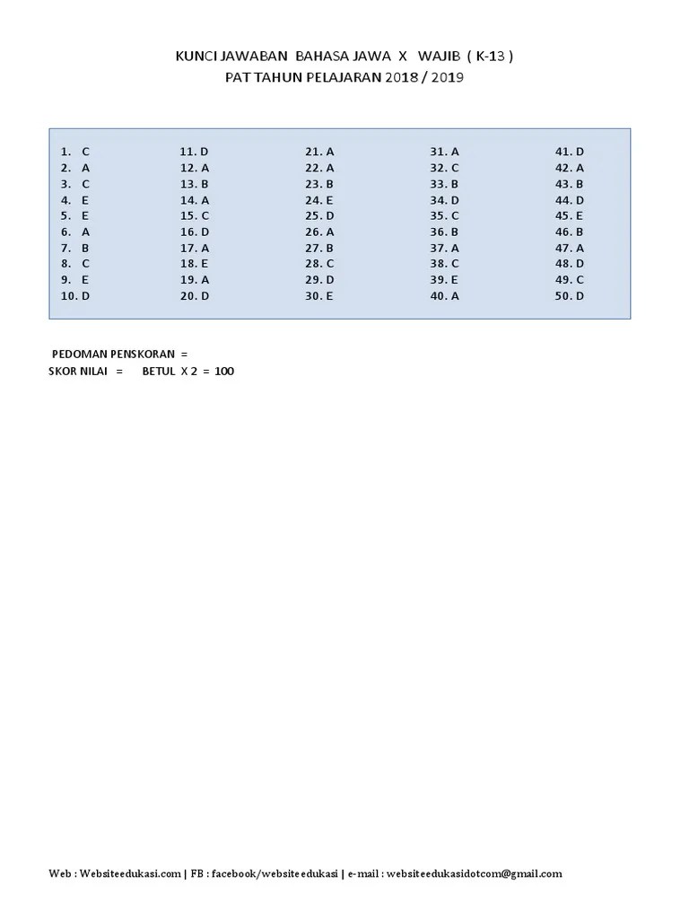 Setiap kantong berisi 10 kelereng. Kunci Jawaban Pat B Jawa Kelas X 2019anyar Pdf