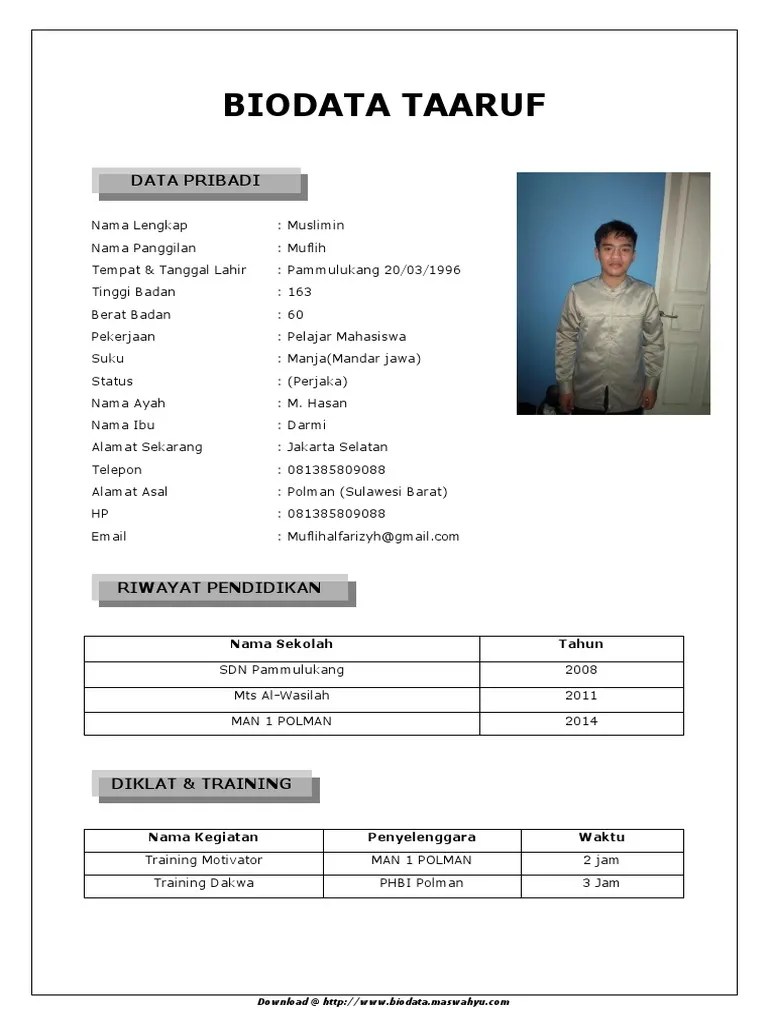 Contoh Biodata Ta&rsquo;aruf Menikah | PDF