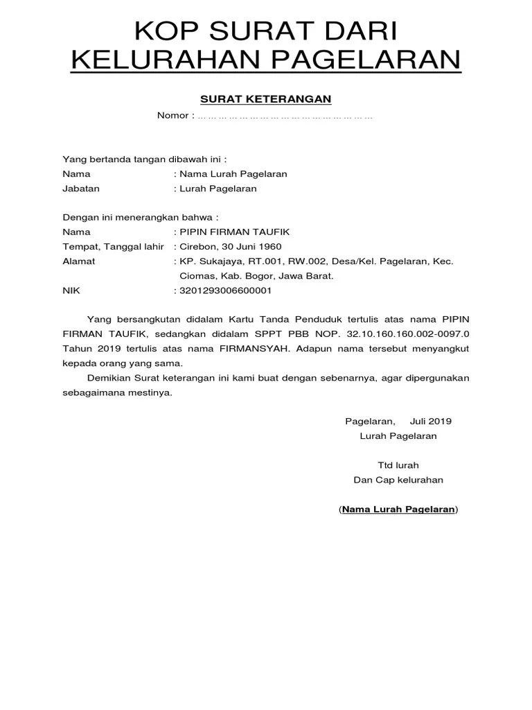Yang bertandatangan di bawah ini : Contoh Surat Keterangan Beda Nama Sertifikat Tanah