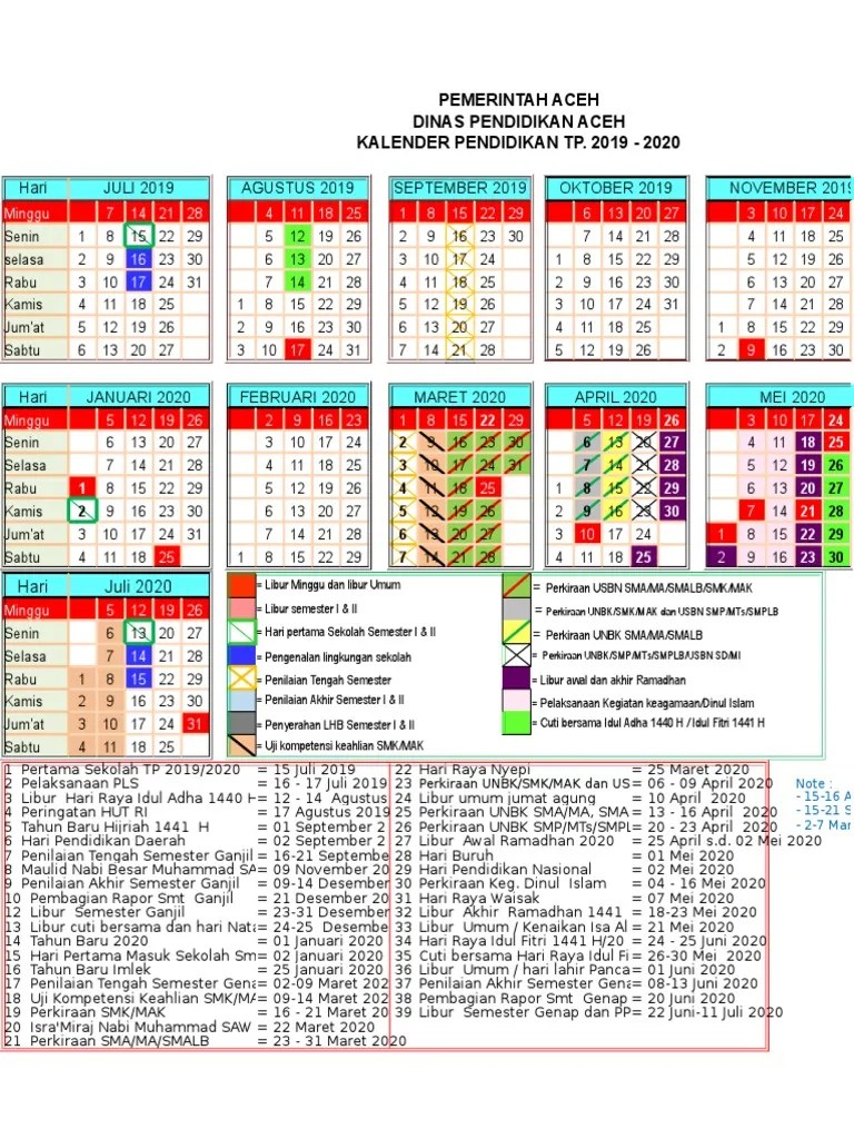 Kalender Pendidikan Aceh 2019-2020 | PDF