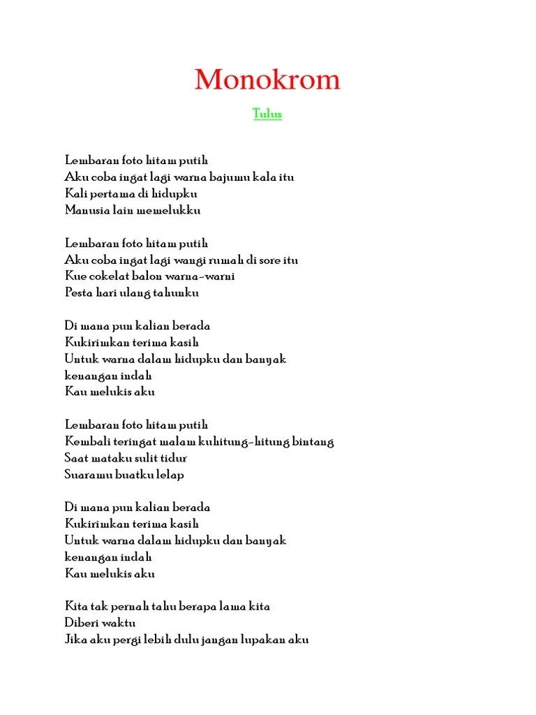 Ku kenang kembali kala rindu. Lirik Monokrom Pdf