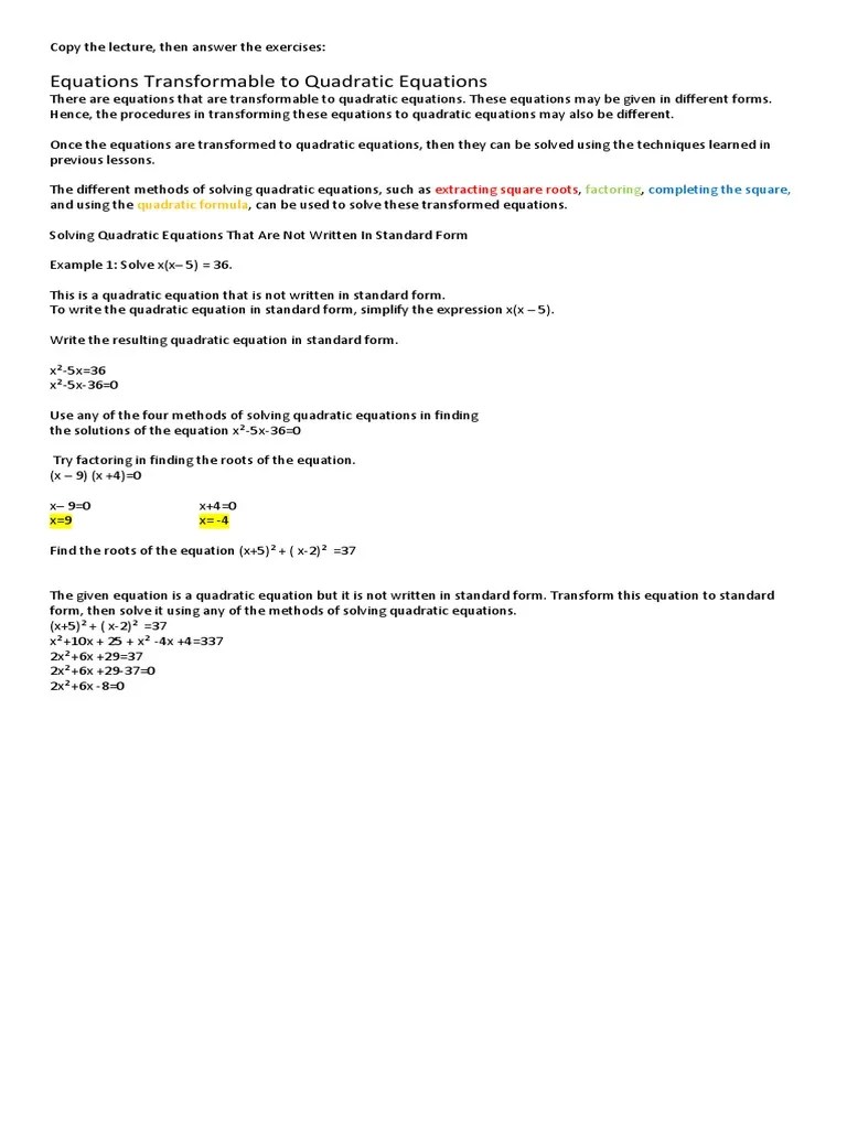 Factoring and solving quadratic equations worksheet. Summative Worksheet Pdf Quadratic Equation Equations