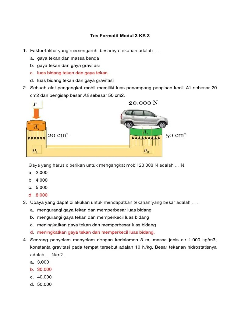 C. Luas Bidang Tekan Dan Gaya Tekan: Tes Formatif Modul 3 KB 3 | PDF