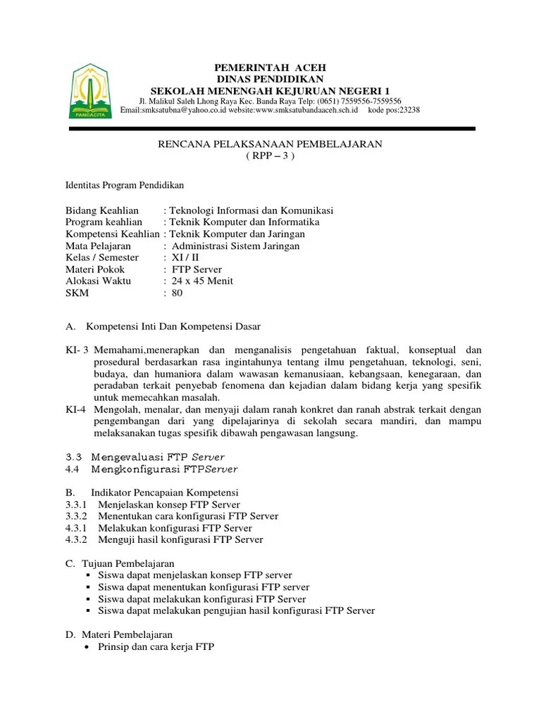 RPP Administrasi Sistem Jaringan KD-3 | PDF