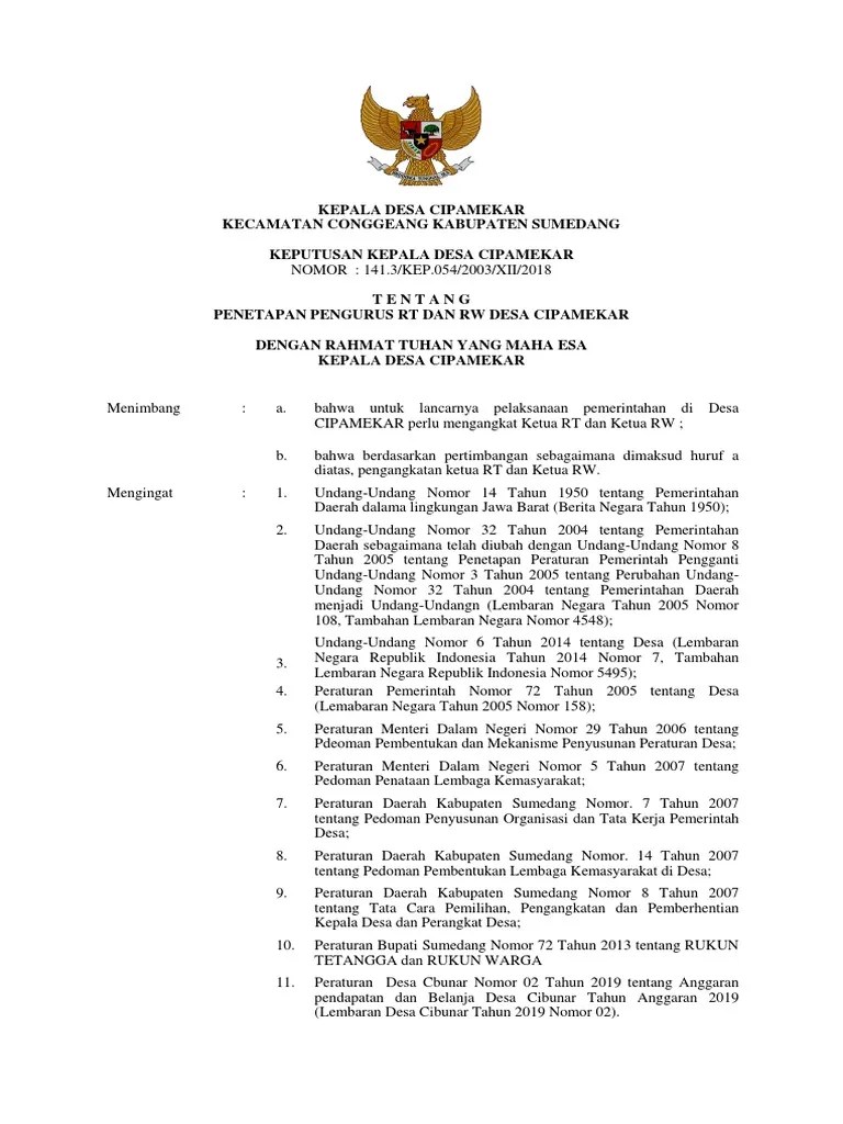 Contoh Format Sk Ketua Rt  Surat Keputusan Pengangkatan Pengurus Rw 05