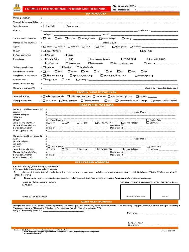 Layanan ini untuk sementara hanya berlaku untuk nasabah . Formulir Pembukaan Rekening Pdf