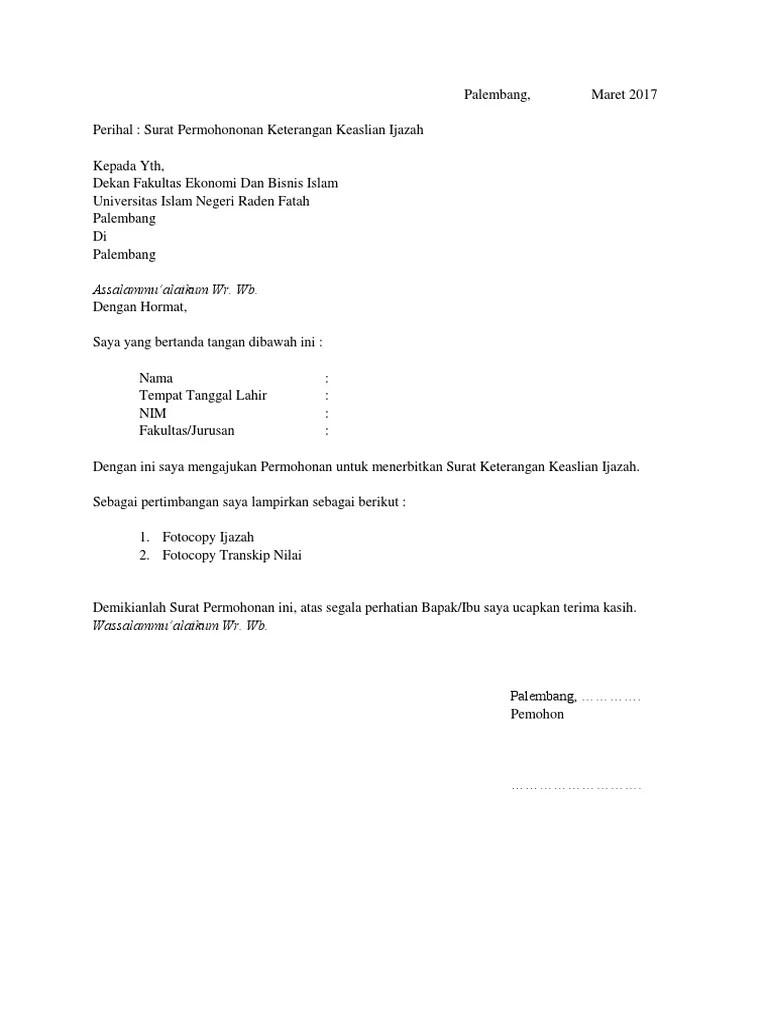 Surat Permohonan Keaslian Ijazah | PDF