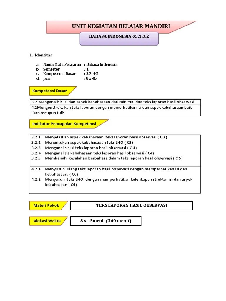 Bhnajar - UKB BIN 03.1.3.2 Teks Laporan Hasil Observasi (Keterampilan) | PDF