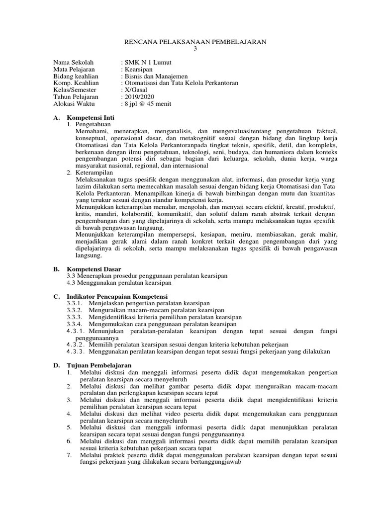 RPP KD 3 Kearsipan | PDF