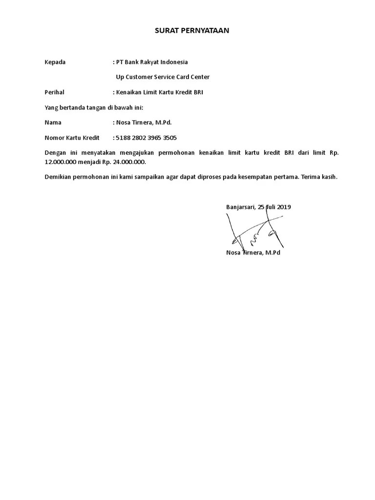 Cara mengaktifkan kartu atm bri yang kadaluarsa. 30 Surat Pernyataan Kenaikan Limit Kartu Kredit Bni Info Dana Tunai