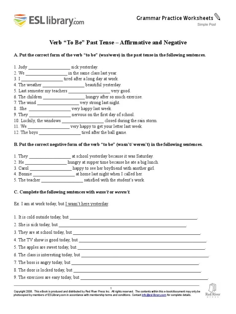 Simple Past - Was-Were PDF | PDF | Grammatical Tense | E Books