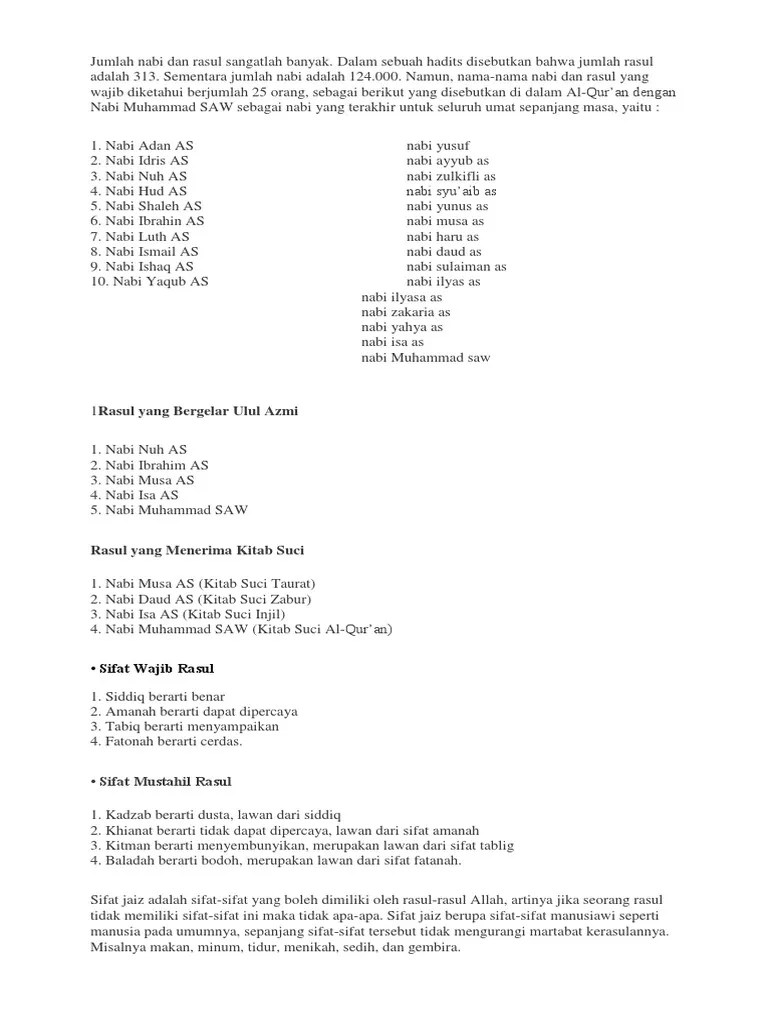 Jumlah Nabi Dan Rasul Sangatlah Banyak