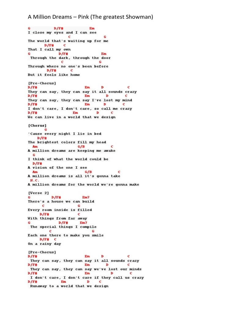 A Million Dreams Lyrics And Chords Guitar