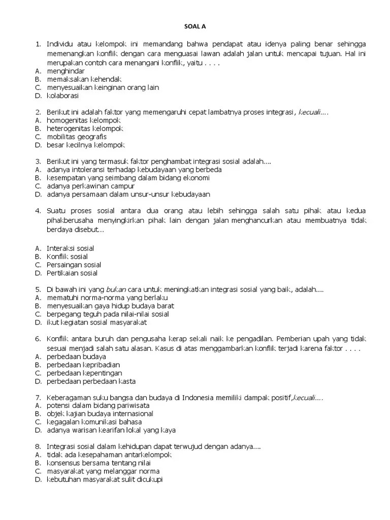 Berikut Contoh Integrasi Sosial Dalam Masyarakat Indonesia Kecuali