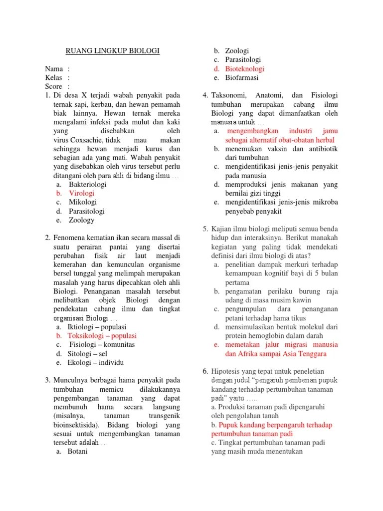 Ringkasan materi dan latihan soal biologi kelas x sma ma kurikulum panduan belajar un sma biologi 2019 zenius blog. Soal Biologi Kelas X Ruang Lingkup Biologi Masnurul