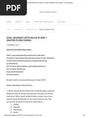 Faktor klimatik yang mempengaruhi c. Soal Geografi Hots Kelas Xi Sem 1 Materi Flora Fauna About Education Pdf