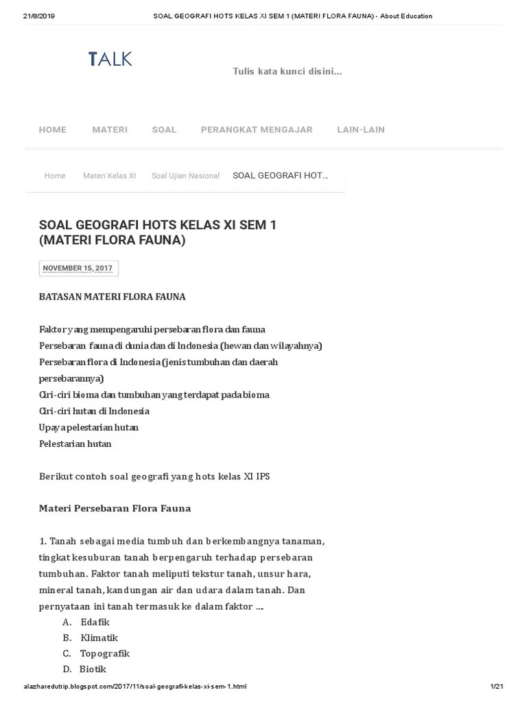 Soal Geografi Tentang Flora Dan Fauna Beserta Jawaban