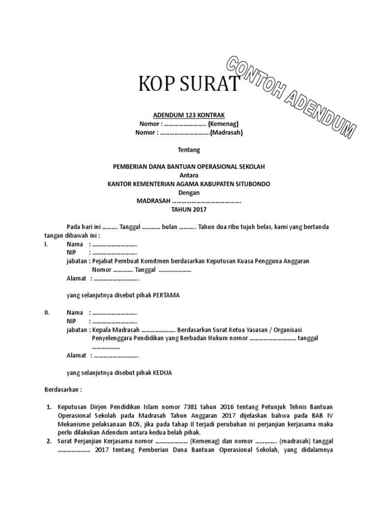 Adendum Kontrak Contoh | PDF
