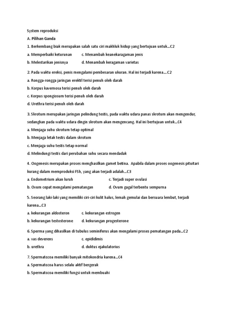 Kelainan dan penyakit pada sistem reproduksi. Soal Danjawaban Sistem Reproduksi