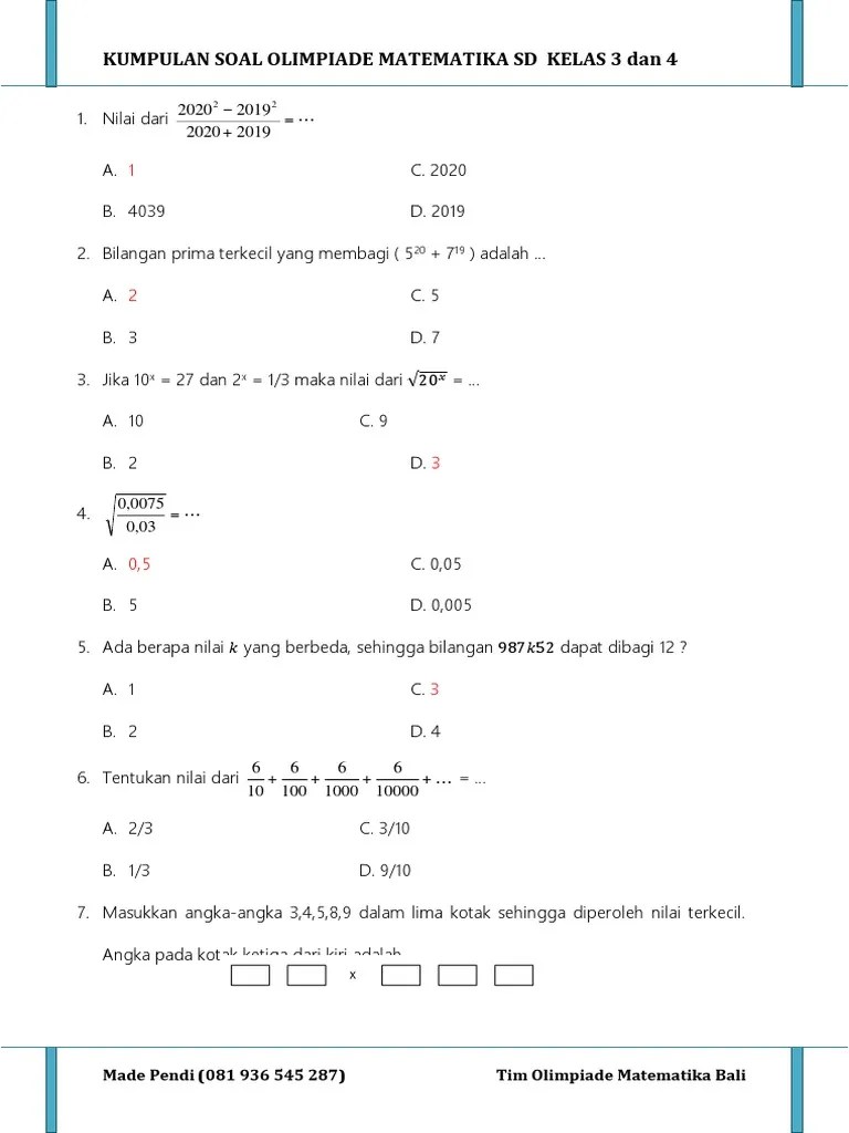 Doc kumpulan soal soal olimpiade ipa sd trisia radiana. Kumpulan Soal Olimpiade Matematika Sd Kelas 5 Dan 6 Pdf