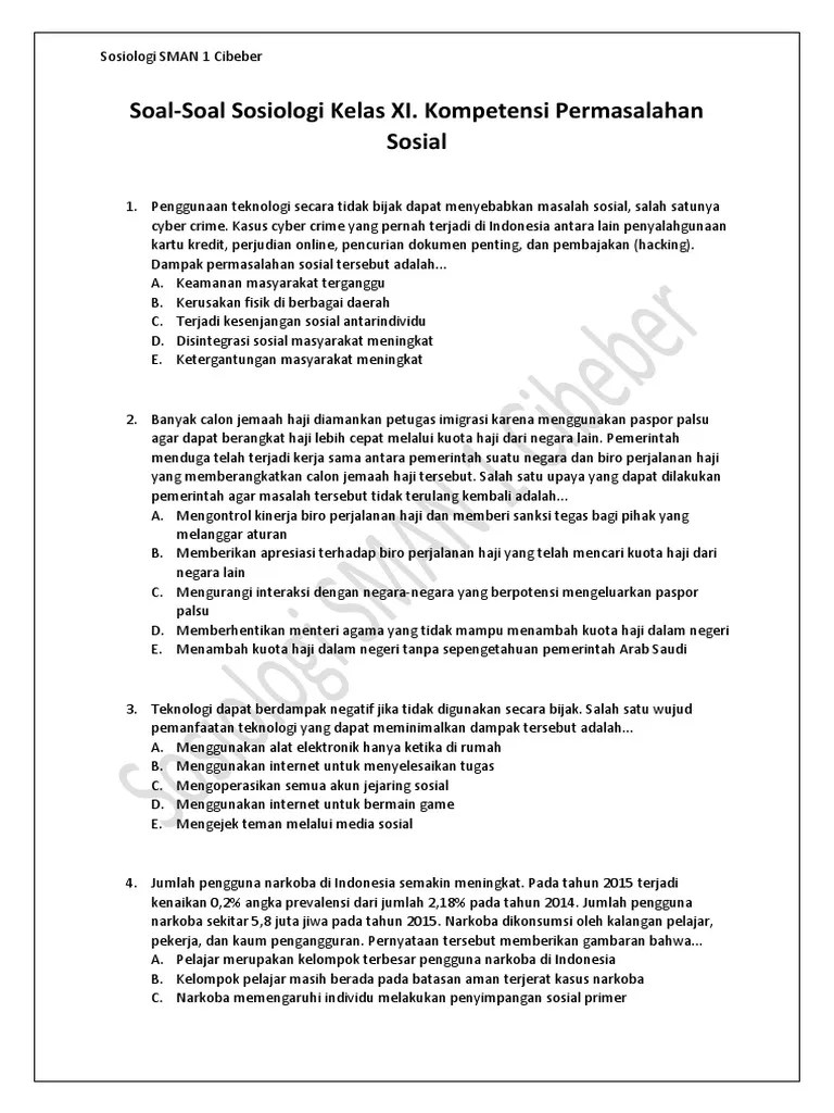 Soal Sosiologi Kelas Xi Konflik Dan Integrasi Sosial