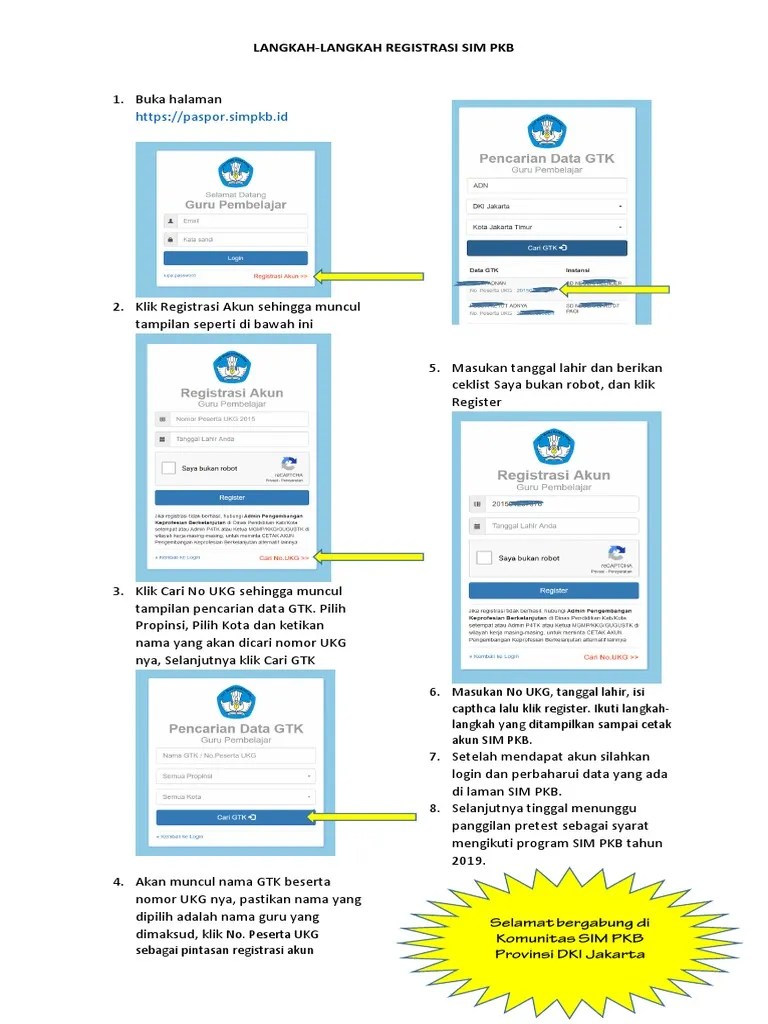 Jika kamu lupa nomor peserta ukg bisa mencarinya dengan klik cari no ukg lalu masukan nama peserta ukg, klik provinsi sesuai regional . Langkah Registrasi Sim Pkb Pdf Pdf