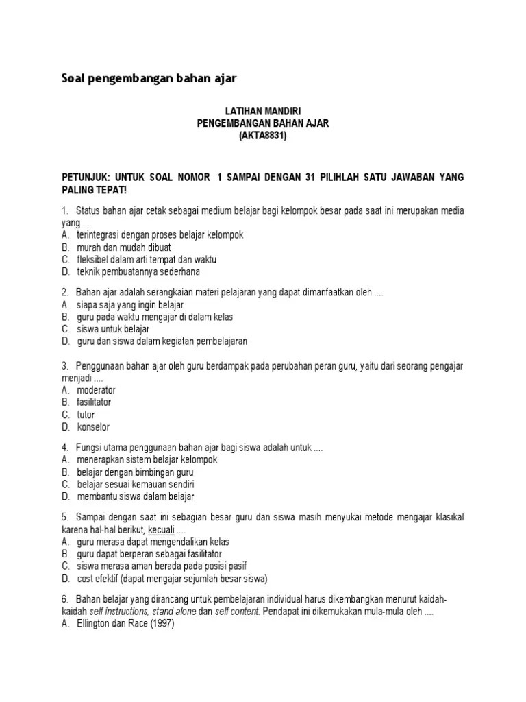 Sederhana dibandingkan dengan bahan ajar non cetak ,dapat dipelajari dan dibaca di. Soal Pengembangan Bahan Ajar Pdf