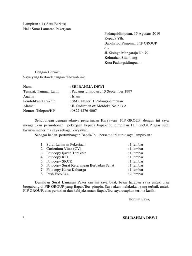 Demikianlah contoh surat lamaran kerja fif group baik dan benar yang dapat admin share kali ini semoga contoh lamaran pekerjaan ini dapat . Contoh Surat Lamaran Dewi Pdf
